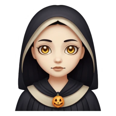 Stylized cult cartoon girl emoji, eerie-cute aesthetic, symmetrical design, subtle spooky vibe, glowing eyes, saying “AMILK”, bold graphic icon sticker