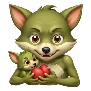 A little wolf sucking on the nipple of a little goblin  sticker