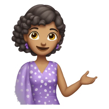A woman with lavender kurti white spots saying bye sticker