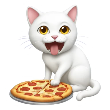 white cat eating pizza sticker