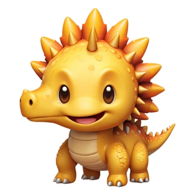 Cinematic Cute Stegosaurus Portrait Emoji, Head tilted playfully with a cheeky grin, featuring a charming, low-profile body with iconic, rounded bony plates and a spiky tail, a small head with sparkling, curious eyes, Simplified yet irresistibly adorable features, highly detailed, glowing with a warm, inviting earthy glow, high shine, affectionate and spirited, stylized with a touch of whimsical prehistoric charm, soft glowing outline, capturing the essence of a mischievous yet endearing Stegosaurus that seems as if it could waddle out of the screen into your arms! sticker