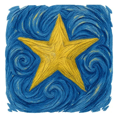 a single star rendered in van Gogh's post-impressionist style, with expressive lines and movement, swirling brushstrokes, thick impasto texture, blue-yellow palette sticker