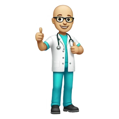 Bald male Nurse wearing white glasses giving thumbs up sticker