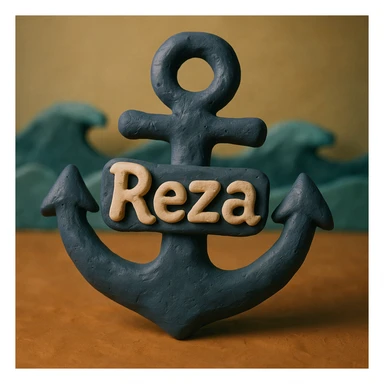 ship anchor with 'Reza' design in claymation style sticker