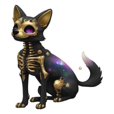 Black iridescent dog fox zombie skeleton gold mechanical nebula galaxy stars flowers fairy lights vintage sticker
