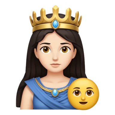 Athena the Greek goddess, dark haired, facing camera, in emoji style important deity in Greek mythology, daughter of Zeus, Strategic warfare Wisdom and intellect Craft, engineering, building, navigation Justice good governance Protection of cities embodys rational, disciplined intelligence  sticker