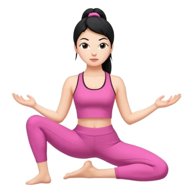 Una chica blanca con pelo negro recogido en una coleta haciendo yoga con un traje rosa  sticker