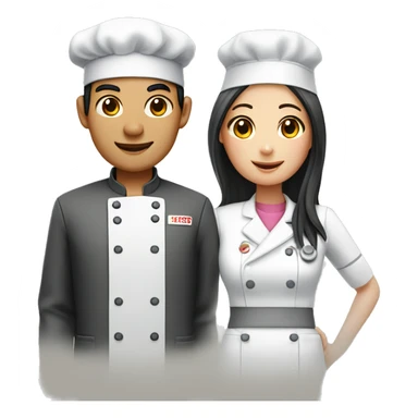 Asian couple: a male chef and a female long hair nurse sticker