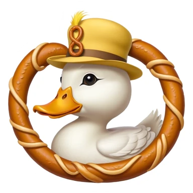 duck wearing a pretzel as a hat sticker