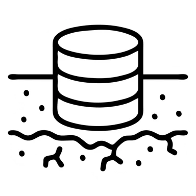 minimalist outlined icon of a database cylinder in a basement or underground setting, worn distressed effect sticker