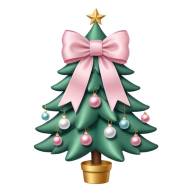 Cute light pink bow sitting on top of a white Christmas tree sticker