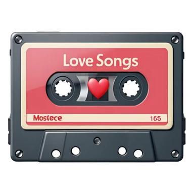 Isolated, rendering, vintage style music cassette tape, vintage appearance white label that reads "love songs" on front label, masterpiece.  sticker