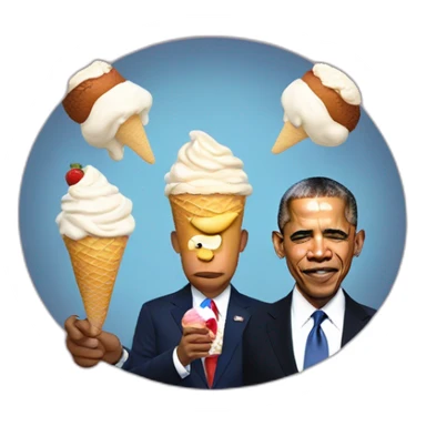 Obama and joseph Biden eating ice cream with Donald trump sticker