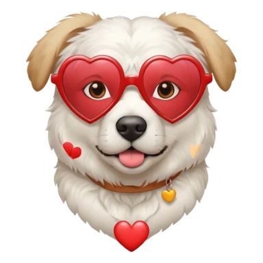 Chien blanc type Montagne des Pyrenees avec des lunettes en forme de cœur rouge sticker
