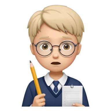 Frowns with Glasses, Angry Student: Teen in uniform, round glasses, holding test paper, pouting
 sticker