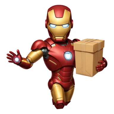 Iron man flying holding package sticker
