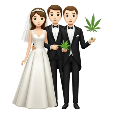 A bride in white wedding dress and groom in tuxedo, full body, sharing cannabis, wedding couple, different pose sticker