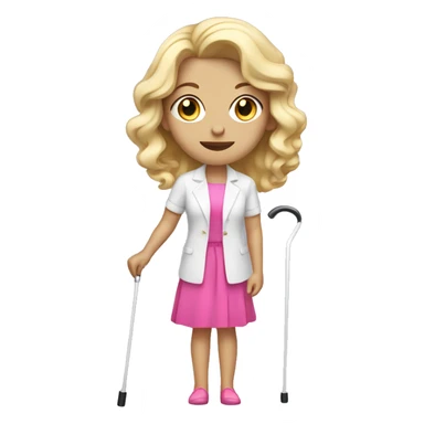 Blonde hair woman , wavy hair, white skin , pink outfit , holding a white cane for the blind sticker