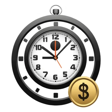 Minimal flat icon, tax money symbol with ruble sign, combined with a clock showing delayed payment, clean vector style, simple geometric shapes, monochrome, no text, no gradients, white background, clear outline, infographic icon sticker