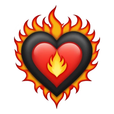 Black and red heart with small flames and no flames in the center  tattoo style sticker