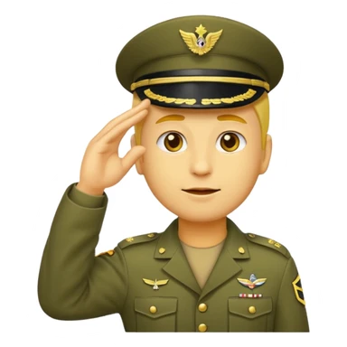 Eine salutierenden Emoji (Hautfarbe: gelb ) in Armee Klamotten männlich; salutierend mit der rechten Hand und auf der Höhe der Stirn  sticker