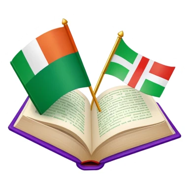 Italian to English dictionary book cover with correct Italian flag and extremely wrong British flag with completely incorrect colors like purple and orange or wrong symbols sticker