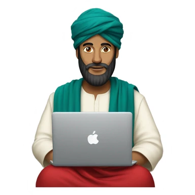 A caliph with turban and red clothes and a laptop sticker