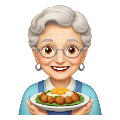 happy elderly grandmother smiling with delicious homemade food sticker