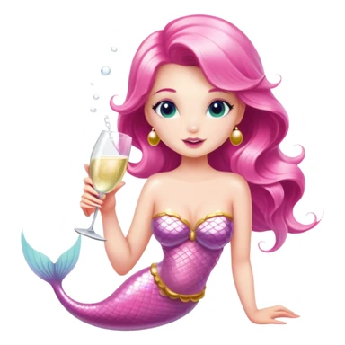 A caucasian mermaid drinking champagne dressed in pink sticker