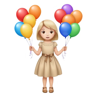 birthday small  girl in biege dress + baloons sticker