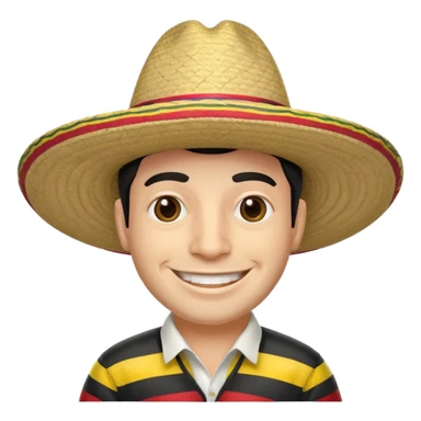 A happy fair skinned Colombian man wearing a Colombian sombrero that has black horizontal stripes sticker