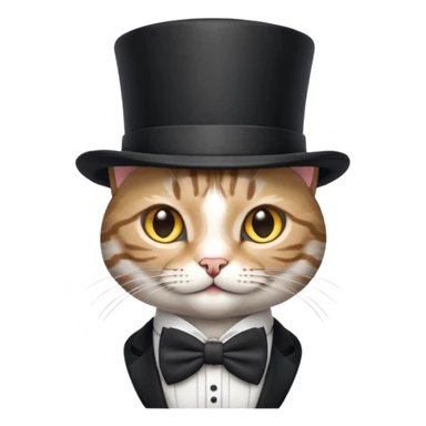 Grey tabby cat in top hat and bow tie sticker