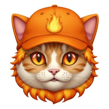 Cat with the flames in his eyes with a orange baseball hat on his head sticker