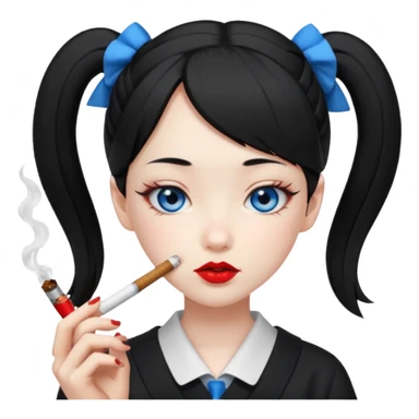 japanese schoolgirl with black twintails and blue eyes smoking a joint sticker