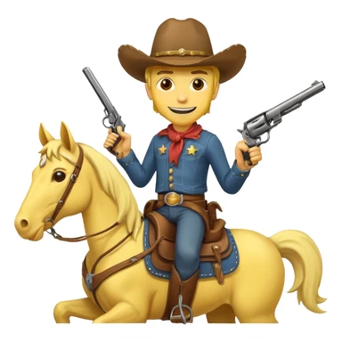 Cowboy riding a horse with revolver. Cowboy With yellow skin and smilling. I mean the face should yellow like mustard color. Simplize it and I need a full pic with horse. Like I need the leg part too sticker