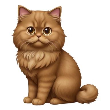 cinematic-[brown persian cat]-realistic-full-body-sitting-emoji,-tail-curled-playfully-around-its-paws,-head-tilted-dramatically,-fluffy-[brown]-fur,-simplified-yet-realistic-focused-features,-highly-detailed,-glowing-with-an-almost-sarcastic-glow sticker