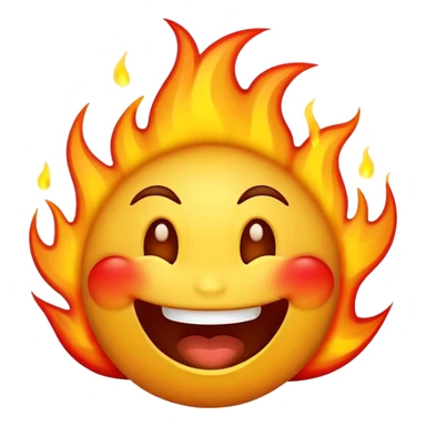 happy laughing emoji with flames in its eyes sticker