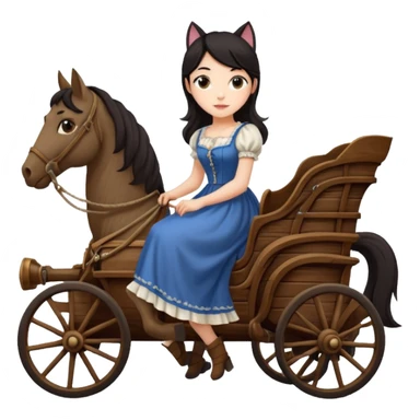  Rustic wood detailed 1854 pretty dark-haired Catgirl driving a huge horse drawn Caravan alone on a romantic trail in the woods  sticker