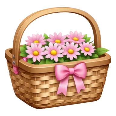 cute picnic basket with pink bow and with ight color flowers inside sticker