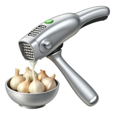 garlic being pressed by a garlic press sticker