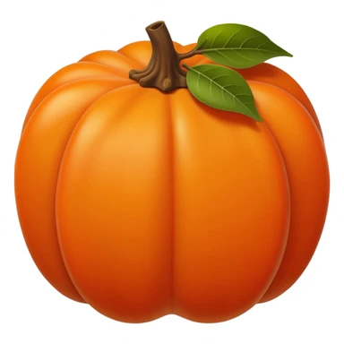 Flat emoji-style persimmon, smooth spherical shape, glossy surface, bright warm orange color, distinct dried brown leafy calyx on top, no side grooves, no ridges, not pumpkin-like, minimal detail, clean vector, iOS emoji style lighting. sticker