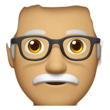 white guy tainted gray hair, brown eyebrows, mid 20s, light gray retangular glasses, growing brown mustache sticker