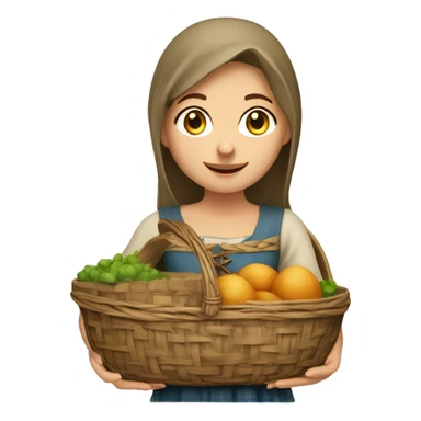medieval market caucasian femal young girl visitor with a basket sticker