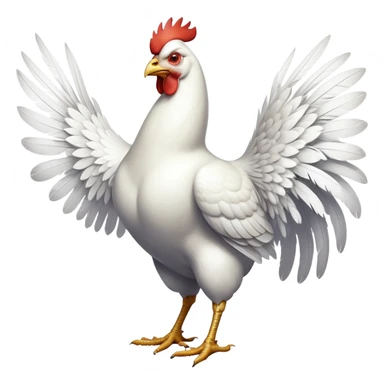 cinematic-[white chicken]-realistic-full-body-perched-emoji,-wings-tucked-neatly,-head-tilted-dramatically,-sleek-[white]-feathers,-simplified-yet-realistic-focused-features,-highly-detailed,-glowing-with-an-almost-sarcastic-glow sticker