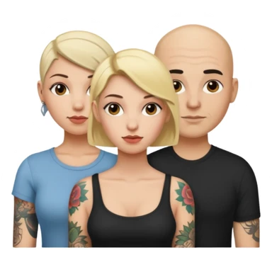 throuple blonde female brunette female with tattoed bald male sticker