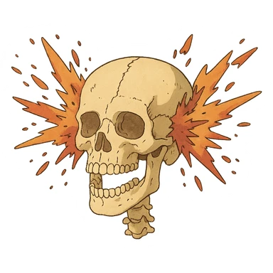 a skull exploding, anatomical diagram, front and back impact points sticker