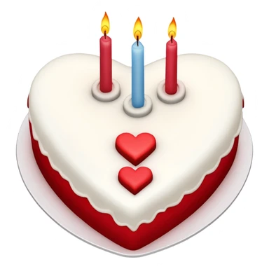 Red heart shaped birthday cake, top view, 4 candles sticker