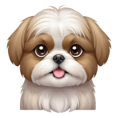 Cinematic Cute Shih Tzu Portrait Emoji, Head playfully tilted with large, sparkling eyes and a fluffy, endearing fur in gentle, pastel tones, simplified yet irresistibly charming, highly detailed, glowing with a warm, cuddly radiance, high shine, radiating affectionate and joyful energy, styled with a soft, playful outline, capturing the essence of a cute Shih Tzu that seems destined to charm everyone in its path! sticker