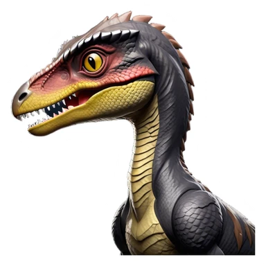 Cinematic Noble jurassic park Velociraptor Portrait Emoji, Poised and menacing, with a sleek, muscular build clad in dark, scaly skin reminiscent of jurassic park Park’s iconic raptor, a sharply curved snout and piercing, intelligent eyes that exude predatory cunning, Simplified yet boldly defined features, highly detailed, glowing with a cool, ominous radiance, high shine, intelligent and relentless, stylized with an air of cinematic prehistoric authority, focused and alert, soft glowing outline, capturing the essence of a watchful and confident jurassic park Velociraptor that appears ready to dash out of the screen with effortless power! sticker