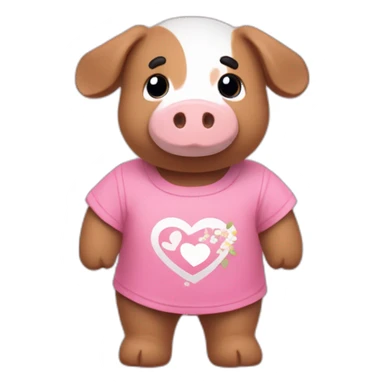 Un doudou cochon rose avec un t-shirt « i love Bretagne » sticker